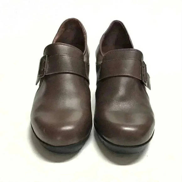 Sanita Maralyn Women 10.5 11 EU 41 Wedge Loafers Brown Leather Monk Strap Buckle - Picture 2 of 6